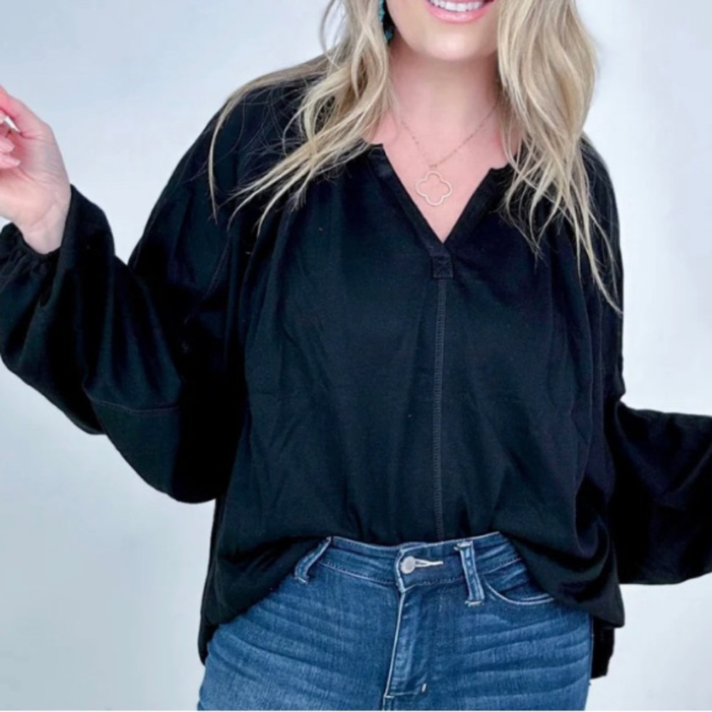 Split V Neck Dolman Sleeve Top